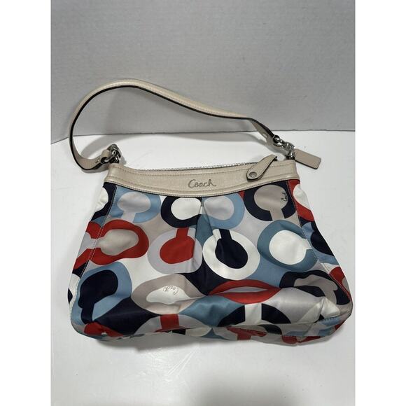Coach Ashley Op Art Satin Multi Print Handbag Purse C1376-F23930 Shoulder Bag - Picture 3 of 16